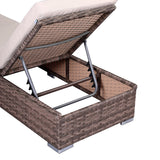 Durley Pair Sun Loungers with Side Table in Brown Weave and Beige Cushion (CR18)