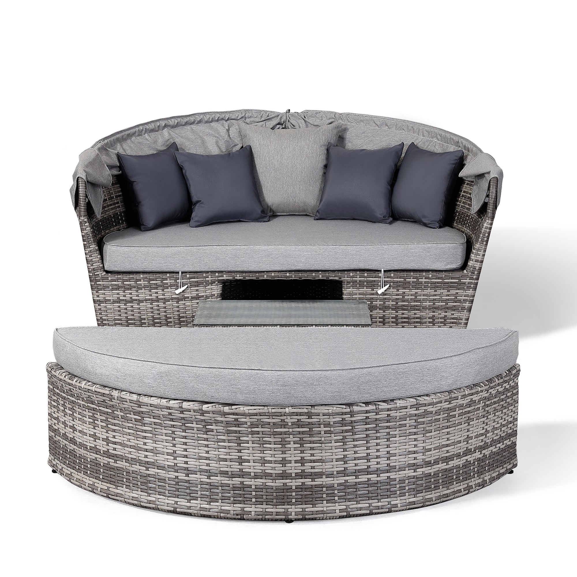 Cambridge Range Daybed with Canopy in Stone Browne Grey Weave and Grey Cushions