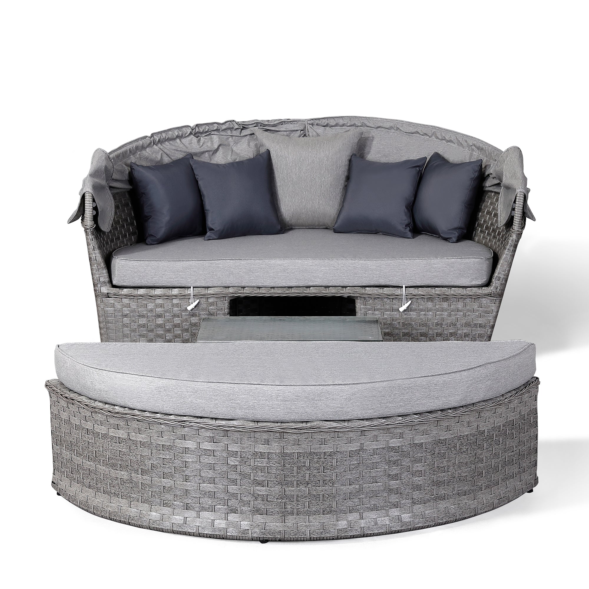 Ascot Daybed with Canopy in Stone Grey Weave and Grey Cushions