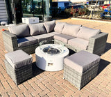 Rose Fire Range Square Corner Set with Round Gas fire pit table and stools #RF109FA