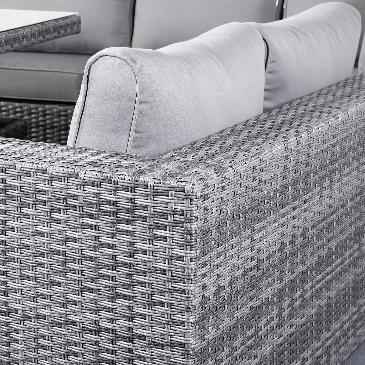 Rose Aluminium Corner in Grey weave and Grey Cushions (#105)