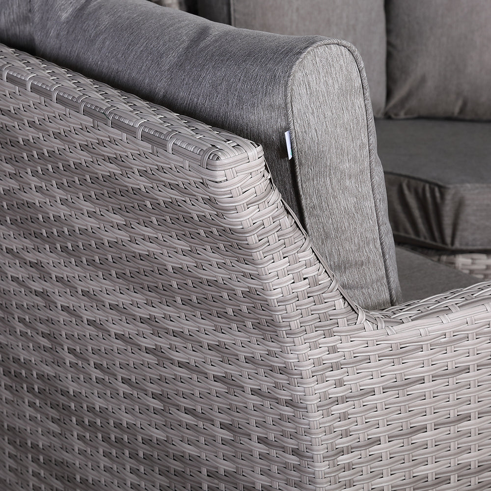 Sicily Range Aluminium Large Sofa Set with Rising Table in Natural Grey Mixed Weave