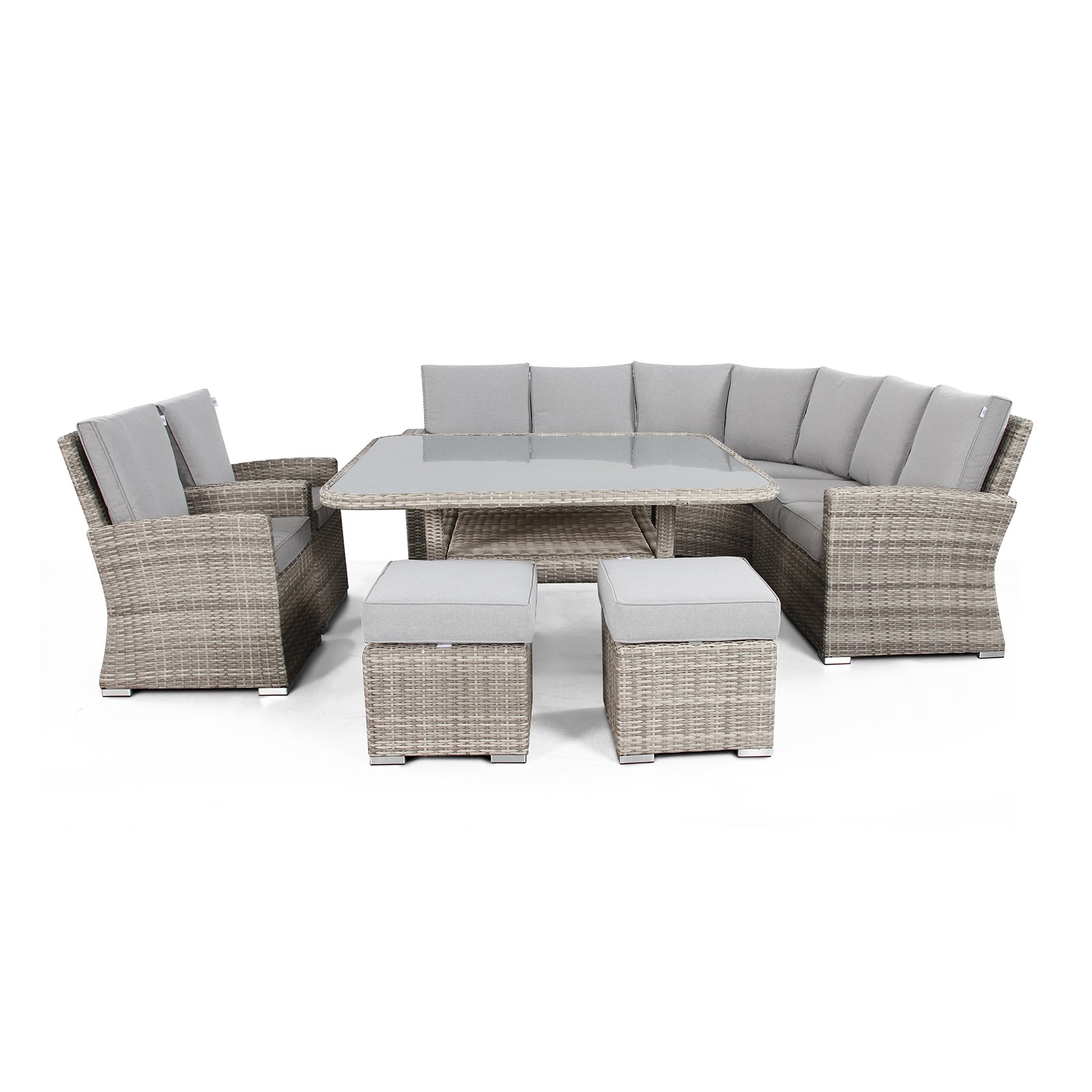 Rattan Park Paris Range Aluminium Elite Round Corner Sofa Set with Large Table in Natural Weave (RO130)