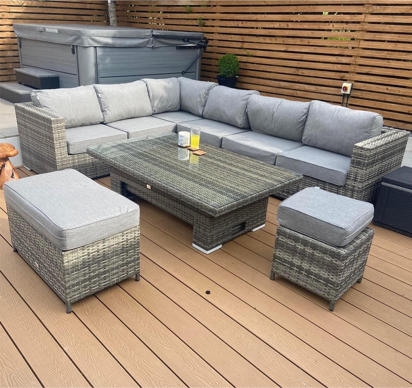 Cambridge Rattan Rising Table Cambridge Modular Corner With Rising Table in Stone Browne Grey weave ...